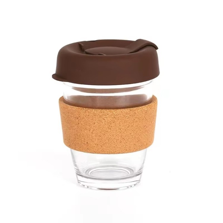Eco-friendly Custom Cork Sleeve Reusable Glass Tumblers Coffee Cup