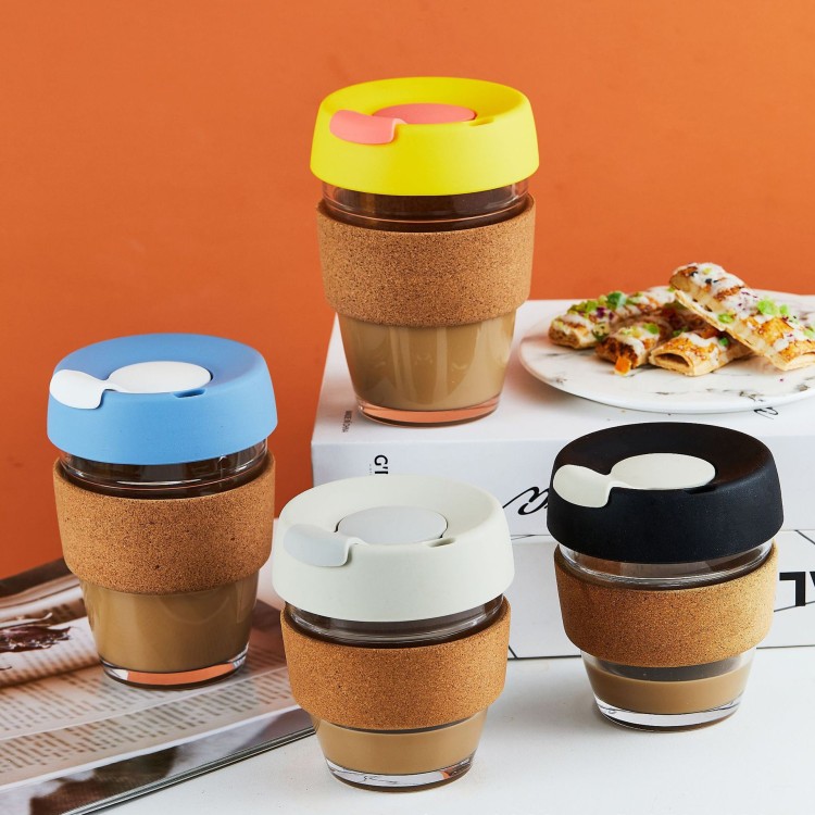 Eco-friendly Custom Cork Sleeve Reusable Glass Tumblers Coffee Cup